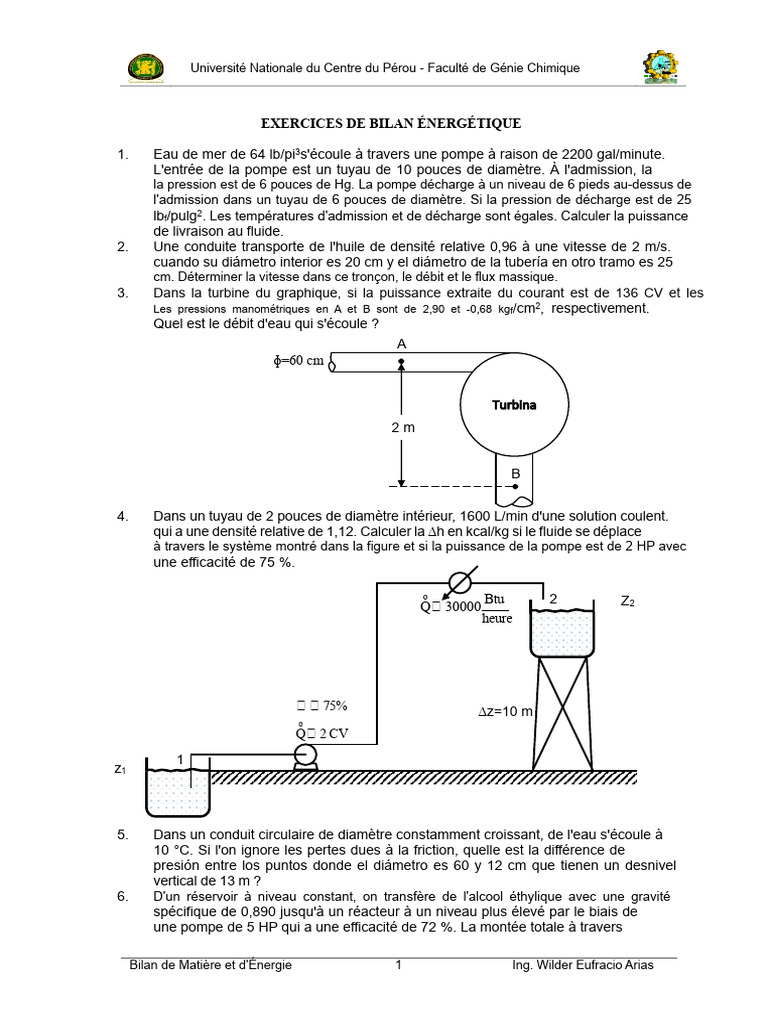 Exercices de Bilan Énergétique en Génie Chimique | PDF | Chaleur | Tuyau