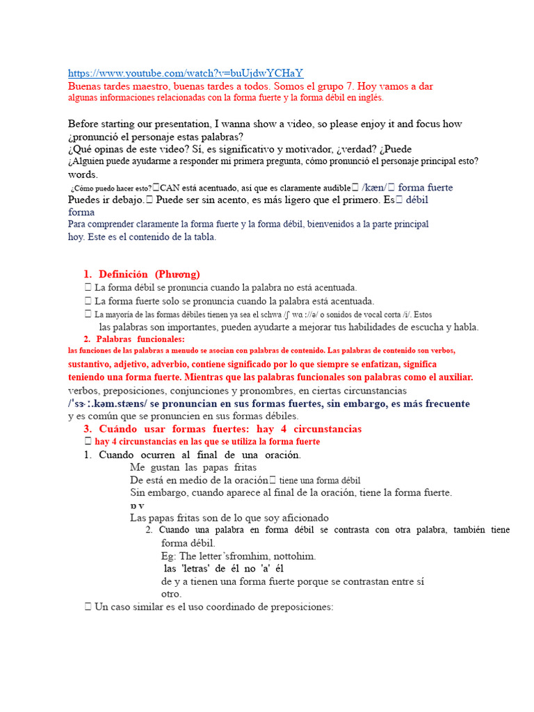 Formas fuertes y débiles en inglés | PDF | Palabra | Lingüística