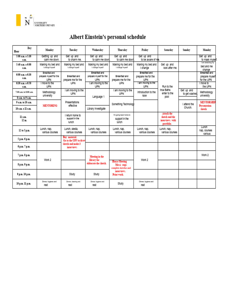 Example of PERSONAL SCHEDULE | PDF | Workweek And Weekend