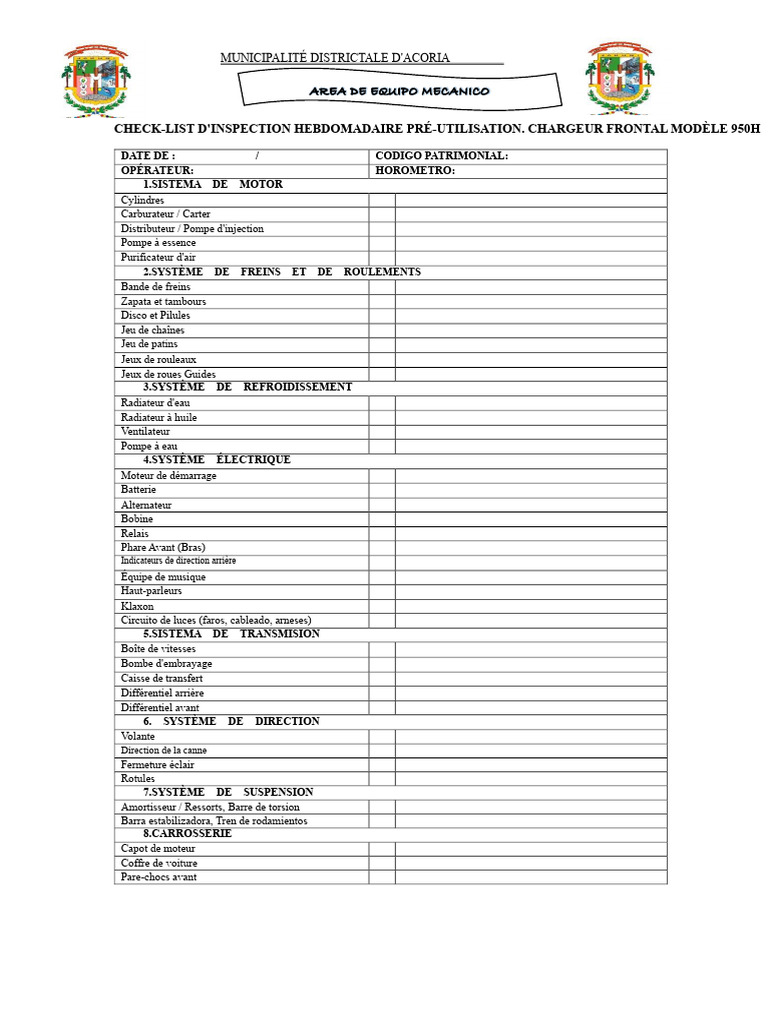 Check-list Inspection Chargeur 950H | PDF