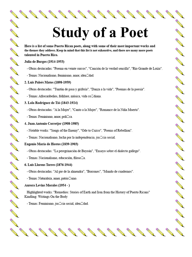 Poetas Puertorriqueños y sus Temas | PDF