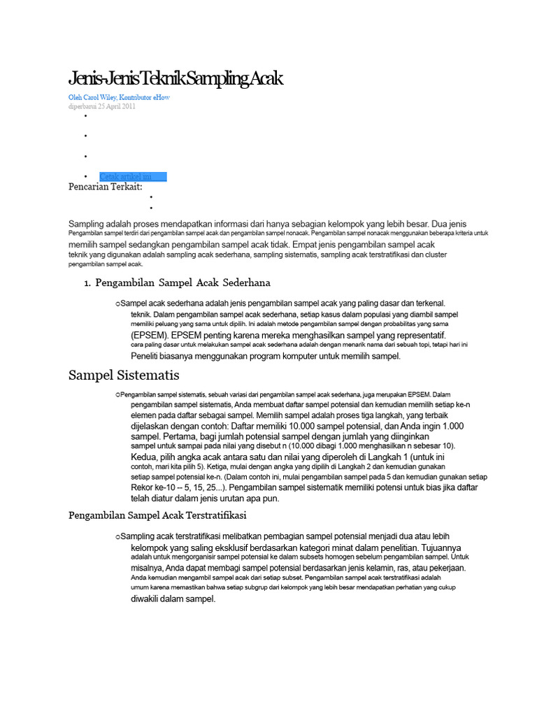 Jenis Teknik Sampling Acak | PDF