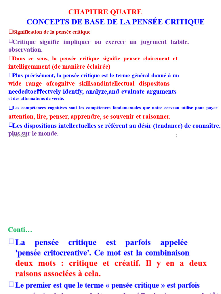 Concepts de base de la pensée critique | PDF | Vérité | Argumentation