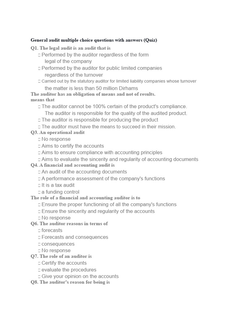 Audit Quiz: Multiple Choice Questions | PDF | Audit | Internal Control