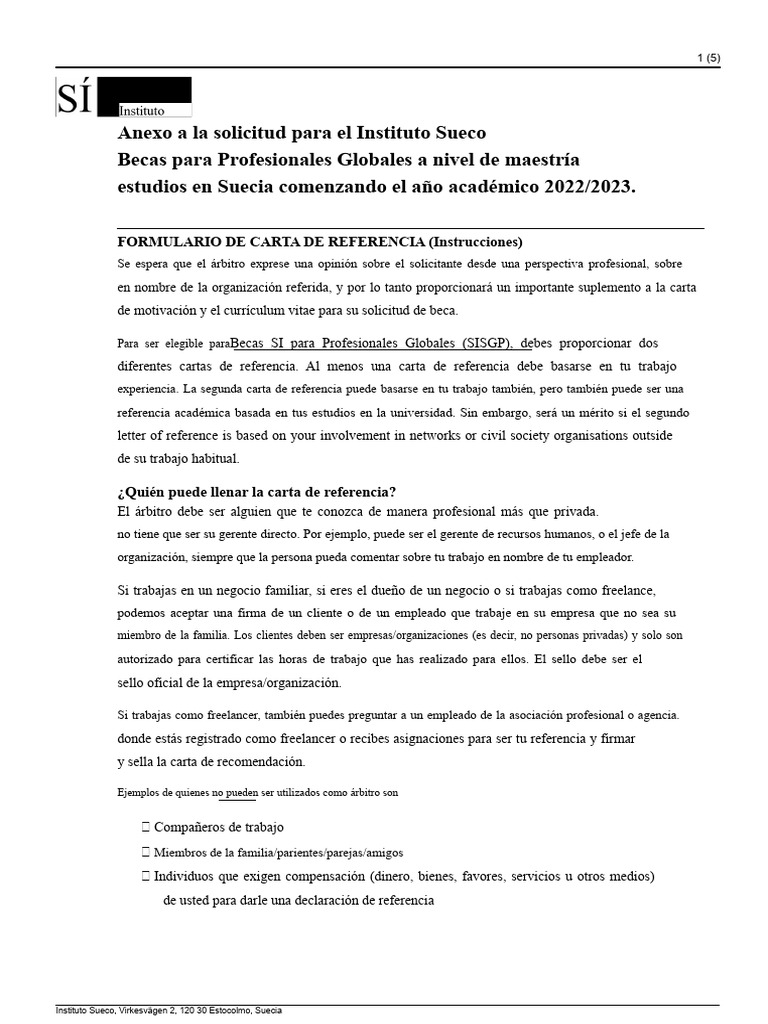 Instrucciones para Carta de Referencia SISGP | PDF | Persona de libre ...