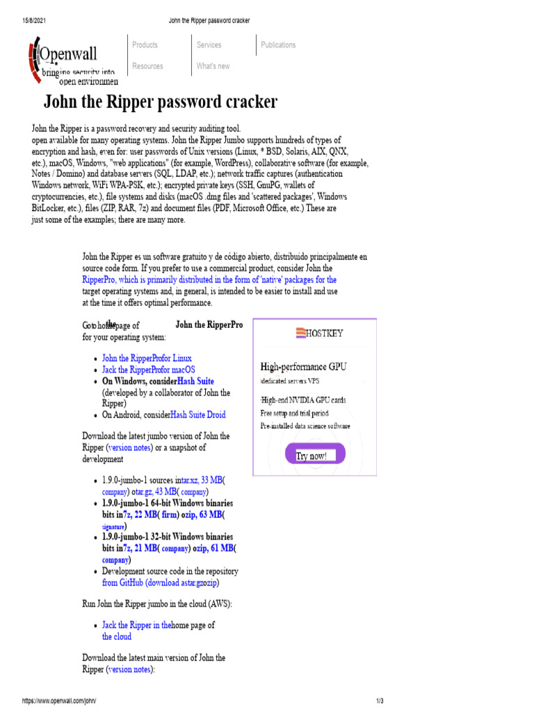 John the Ripper Password Cracker | PDF | Password | Linux