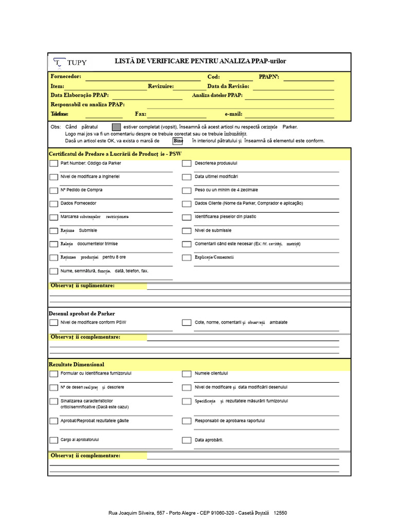 Checklist Pentru Analiza PPAP | PDF