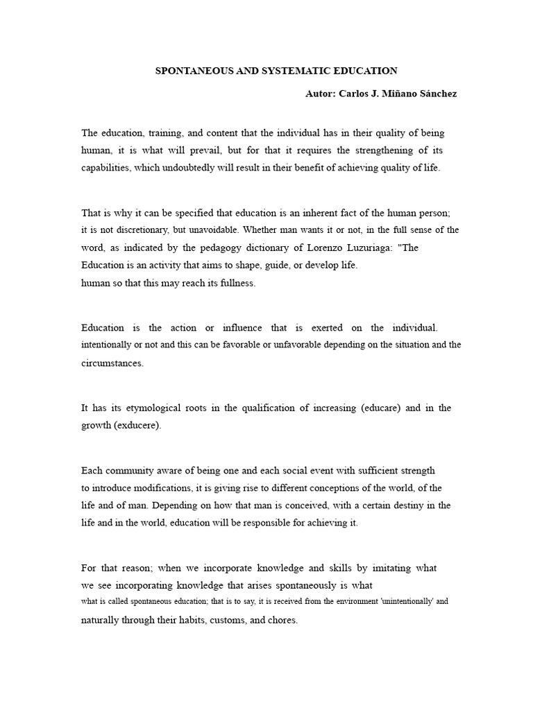 Spontaneous vs. Systematic Education | PDF | Knowledge | Learning