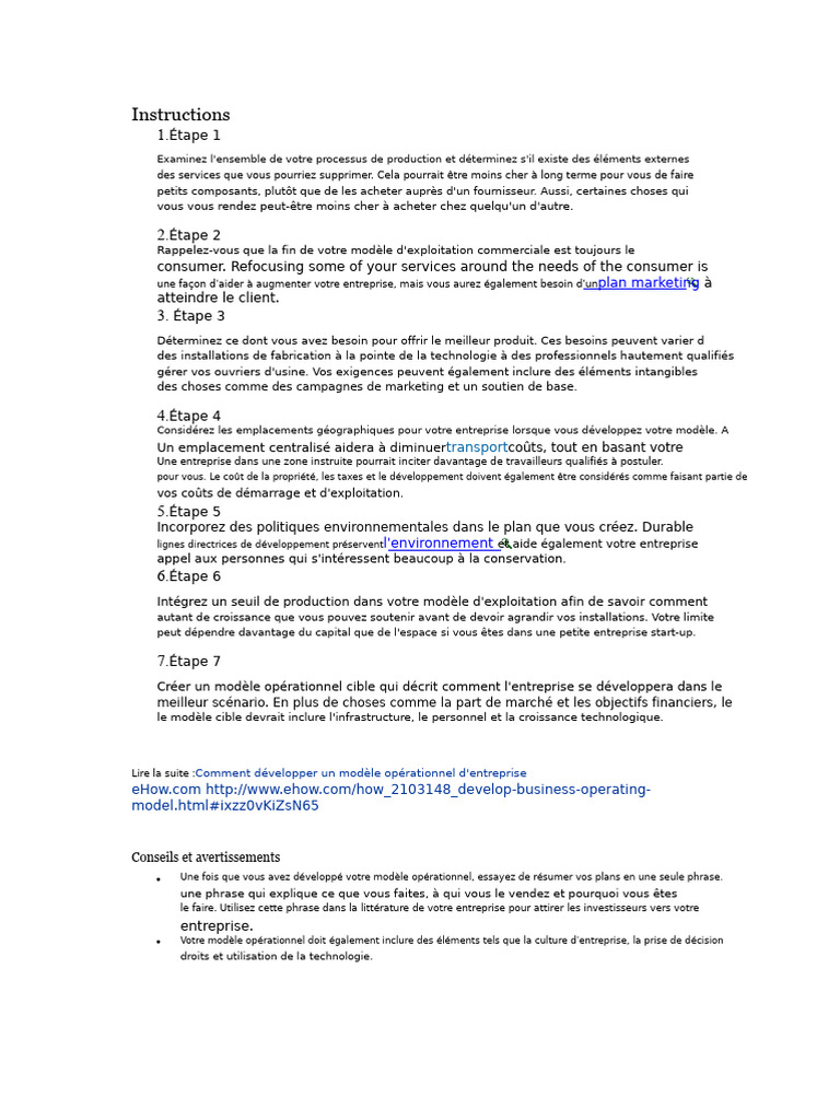 Guide pour Développer un Modèle Opérationnel | PDF | Business ...
