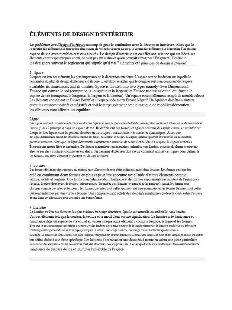 Guide des éléments et principes du design intérieur | PDF | Lumière ...