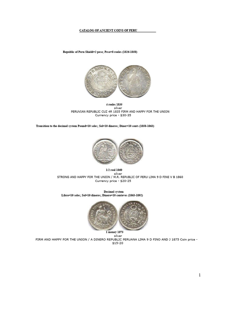 Ancient Peruvian Coins Catalog | PDF | United States Dollar | Coins