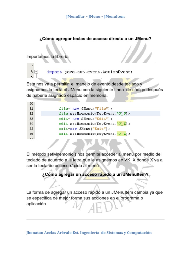 Accesos Rápidos en JMenu y JMenuItem | PDF | Java (lenguaje de ...
