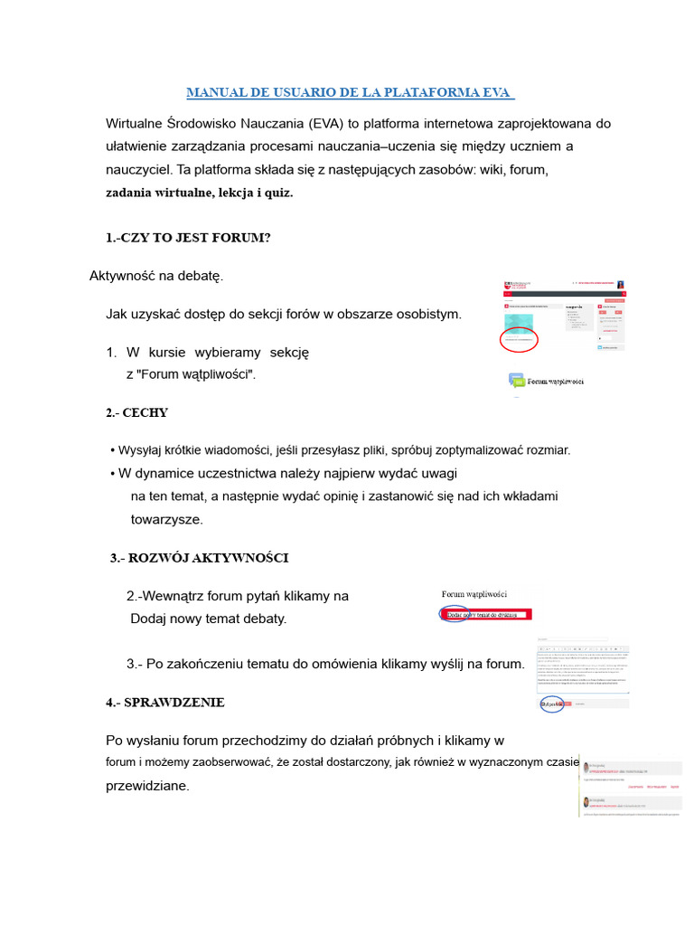 ZADANIE NR 01 - PODRĘCZNIK UŻYTKOWNIKA PLATFORMY EVA - GRUPA 5 | PDF