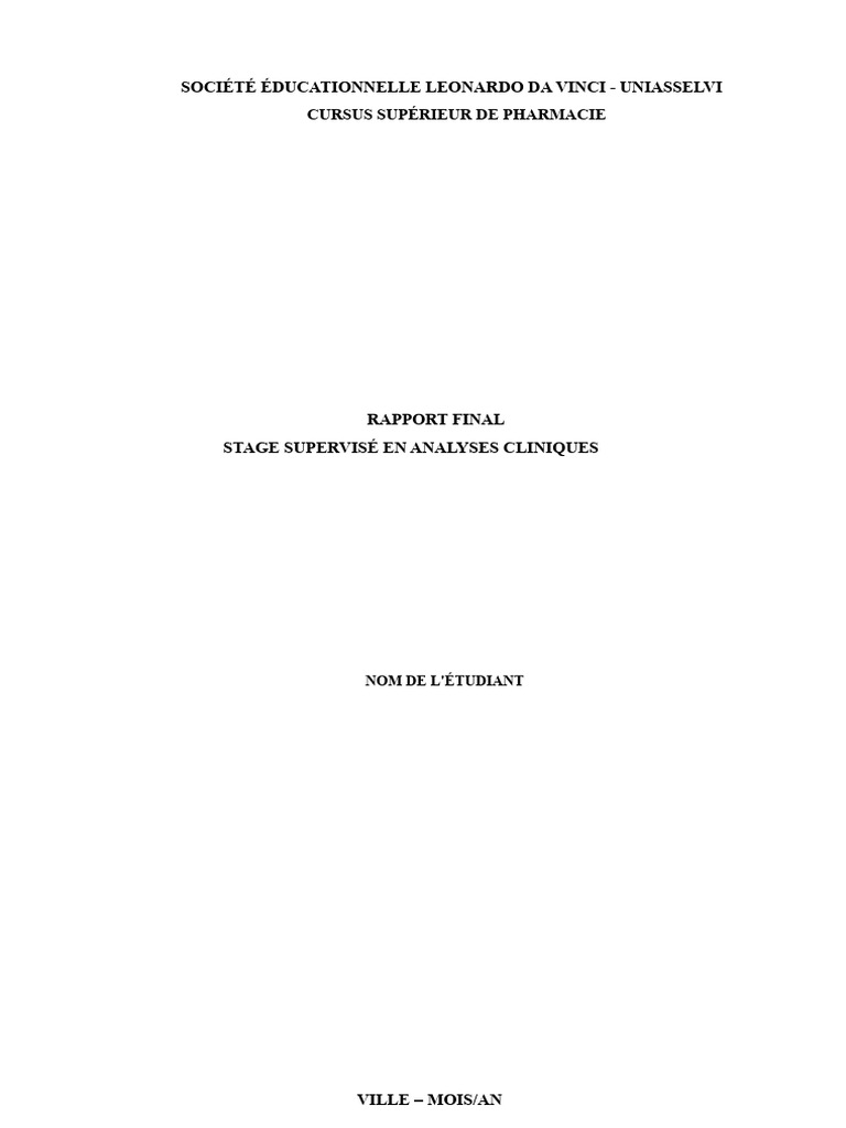 Rapport de Stage en Analyses Cliniques | PDF