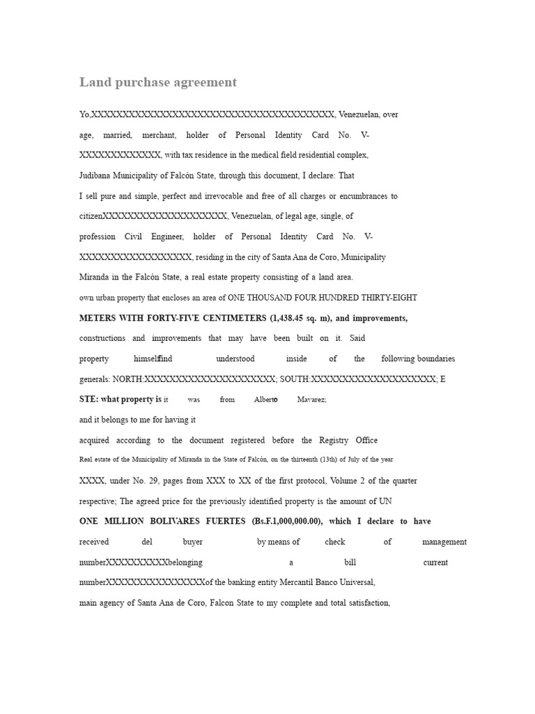 Land Purchase Agreement Template | PDF | Sales | Private Law