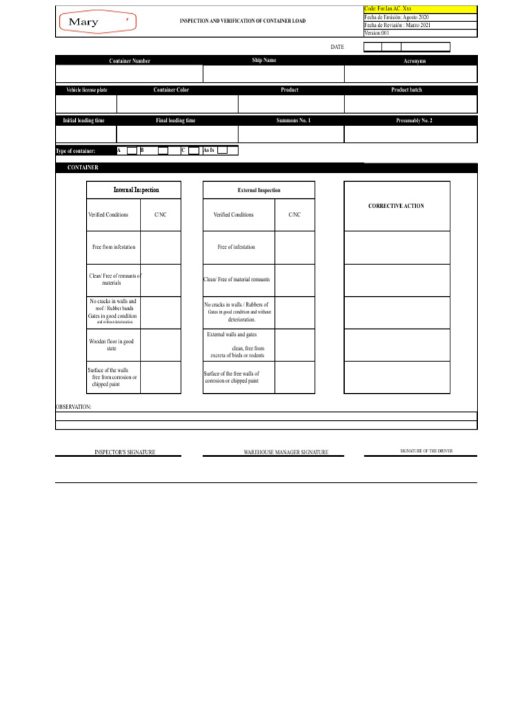 Container Load Inspection Report | PDF