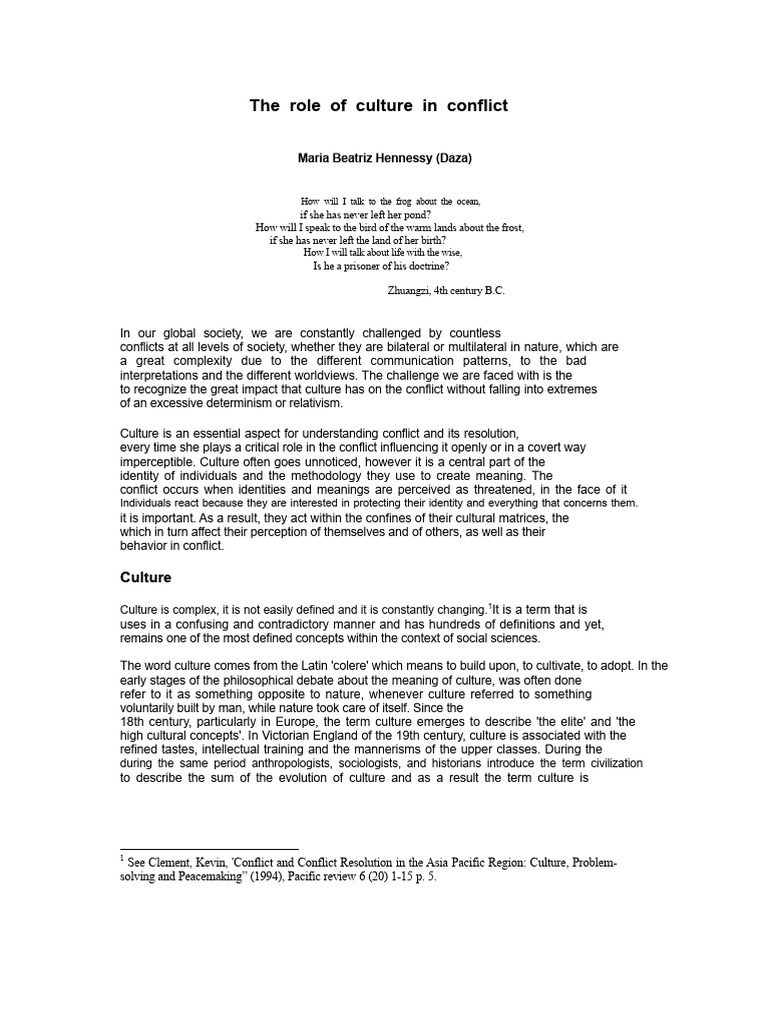 The Role of Culture in Conflict | PDF | Communication | System