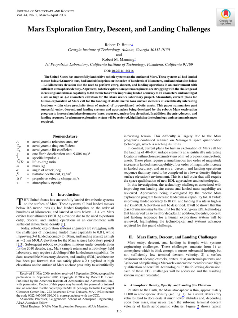Mars EDL Challenges for Future Missions | PDF | Atmospheric Entry | Mars