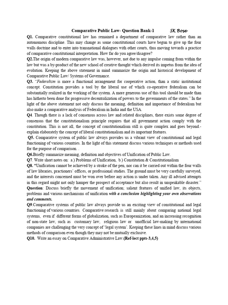 Comparative Public Law Question Bank | PDF