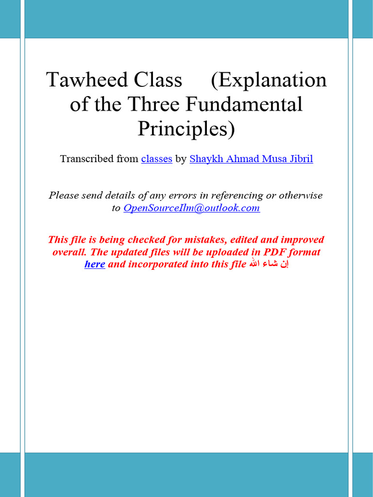 Tawheed Class: Three Principles Explained | PDF | Surah | God In Islam