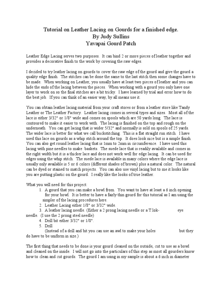 Leather Lacing Tutorial PDF Surgical Suture Nature