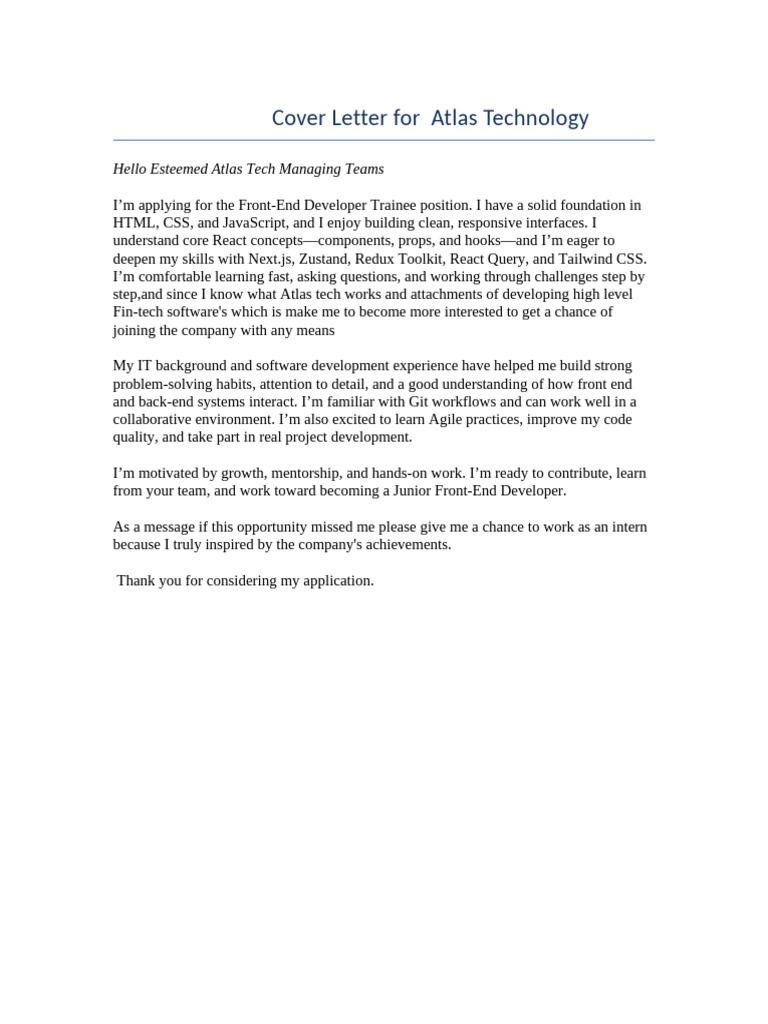 Application Letter For Atlas | PDF