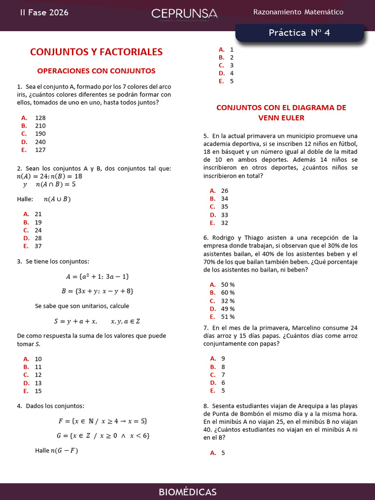 Ejercicios de Conjuntos y Factoriales | PDF