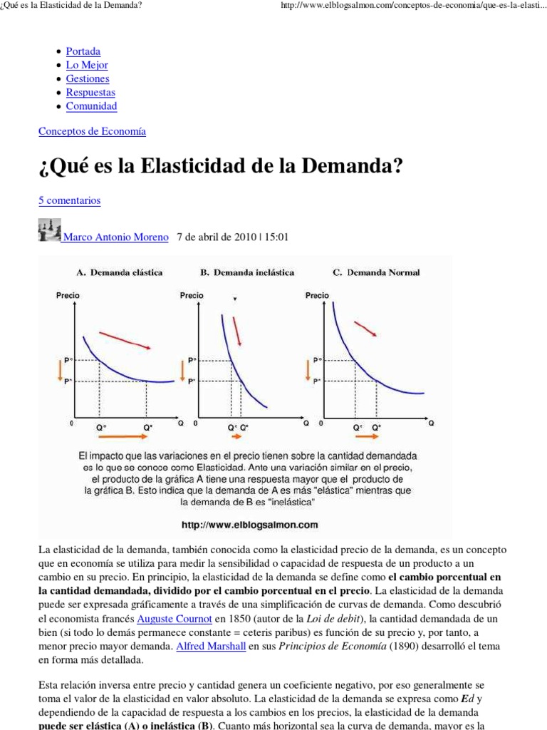 ¿Qué es la Elasticidad de la Demanda_ Elasticidad (economía) La elasticidad precio de la demanda