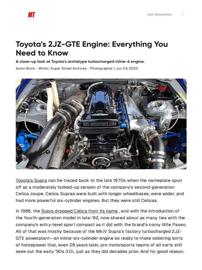 Toyota 2JZ-GTE Engine Overview Guide | PDF | Turbocharger | Internal ...