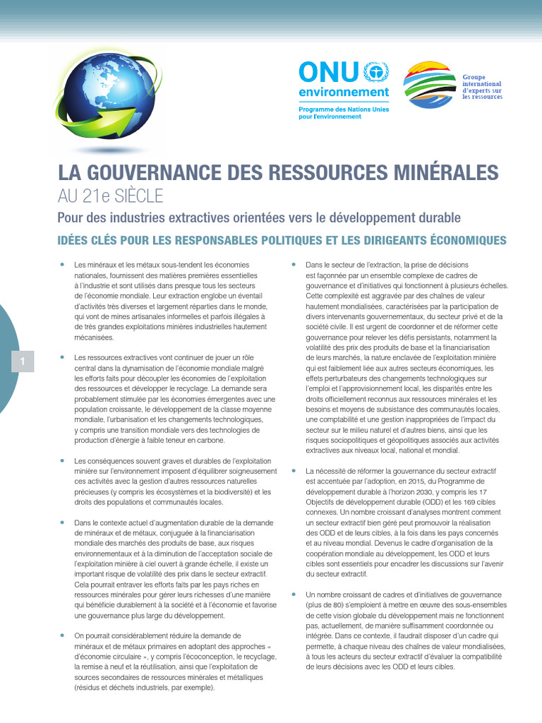 Gouvernance durable des ressources minérales | PDF | Développement ...
