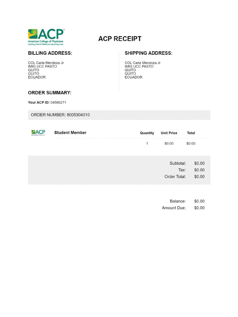 ACP Receipt | PDF