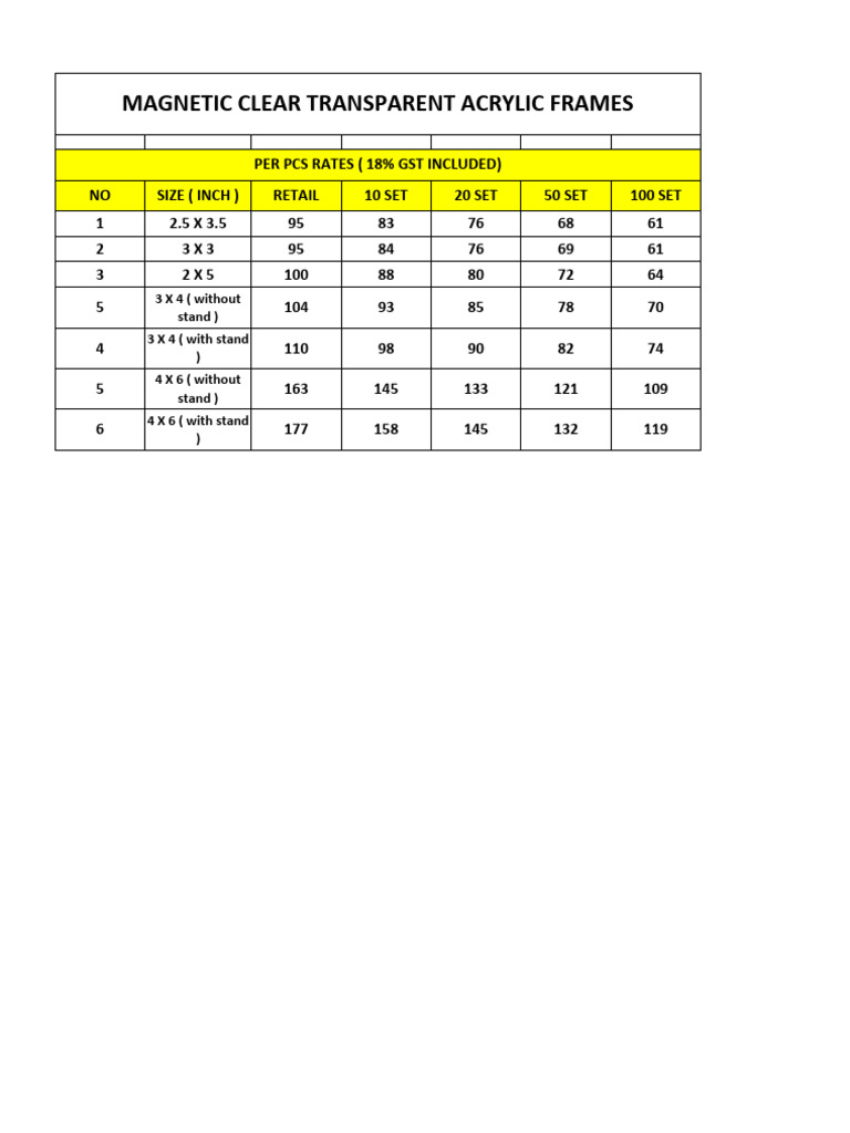 Magnetic Polaroid Frames Rate List 09-09-25 | PDF