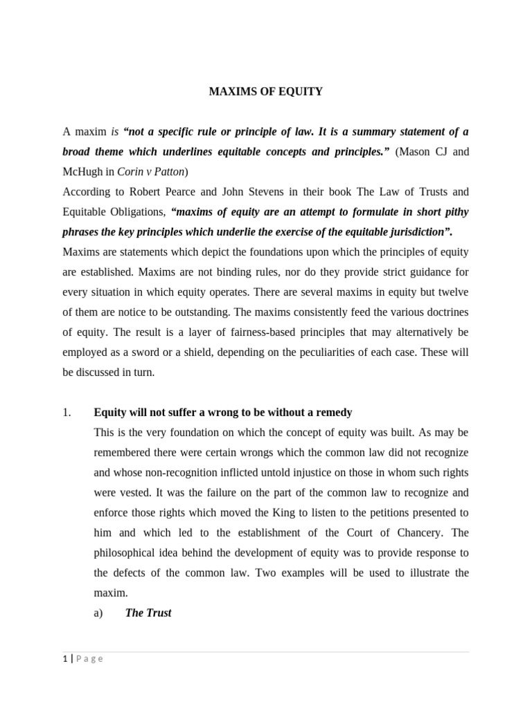 Maxims of Equity | PDF | Mortgage Law | Equity (Law)