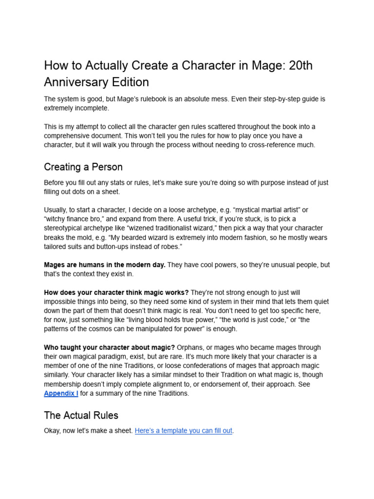 Character Creation Guide for Mage 20th | PDF | Mind | Magician (Fantasy)
