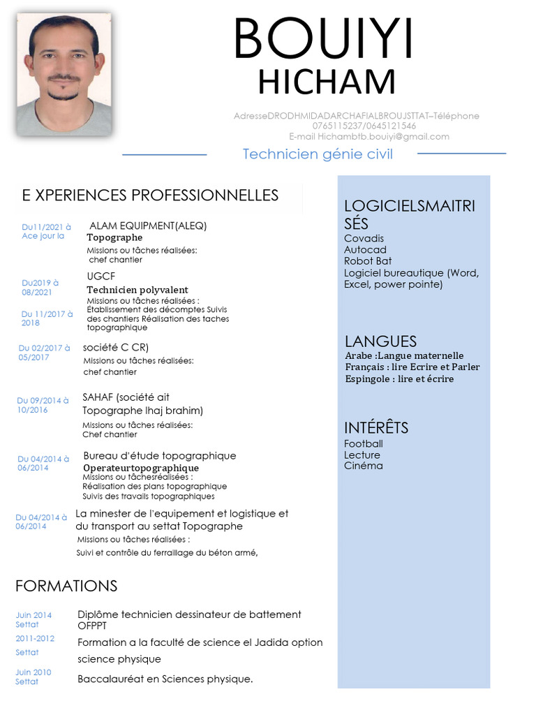 CV de Technicien Topographe et Génie Civil | PDF