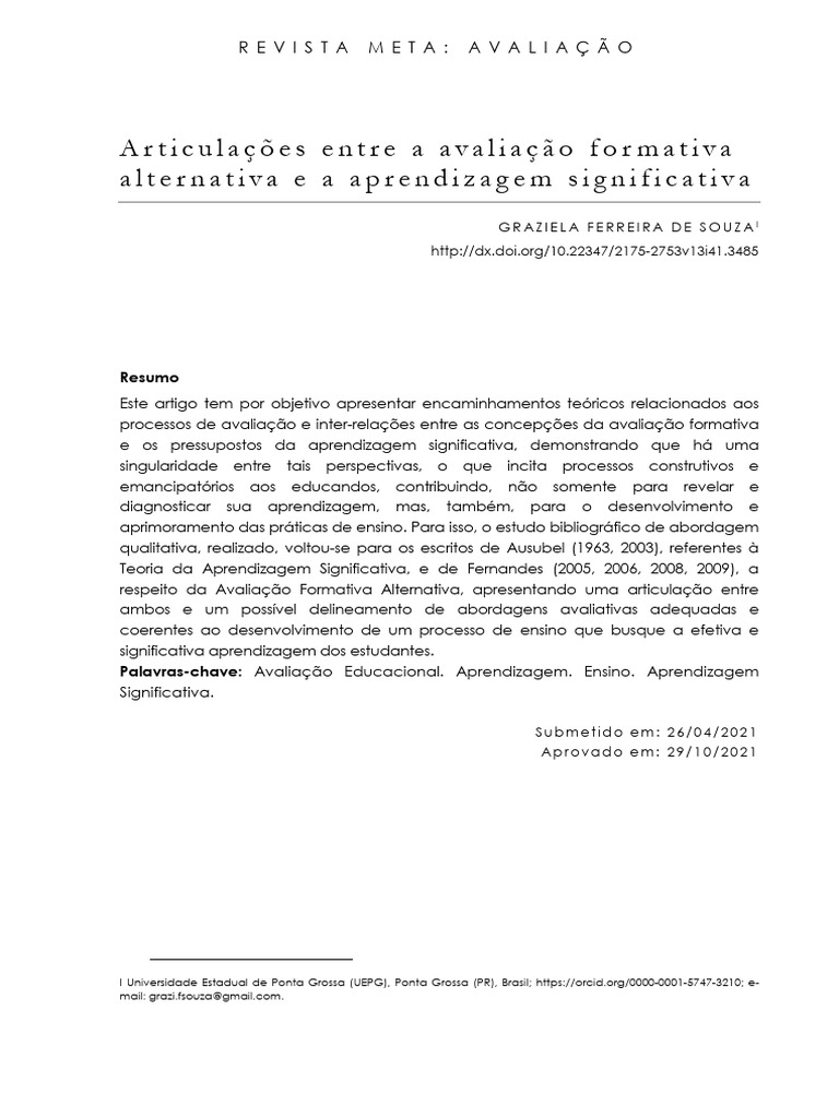 Avaliação Formativa e Aprendizagem Significativa | PDF | Aprendizado ...