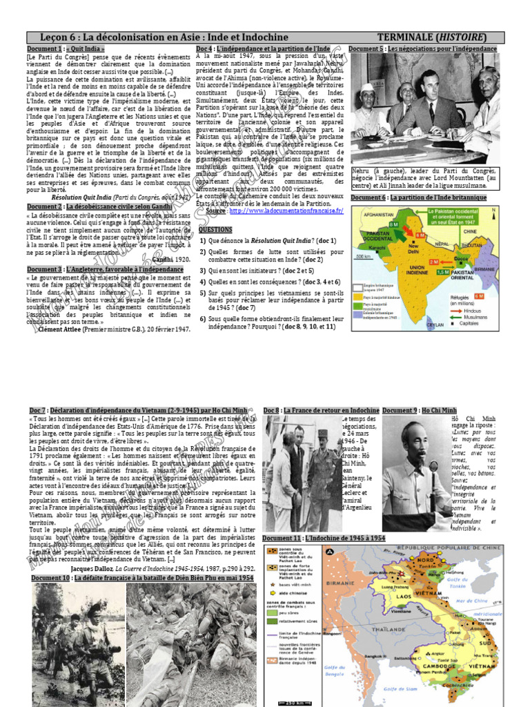 Décolonisation en Asie : Inde et Vietnam | PDF | Partition des Indes ...