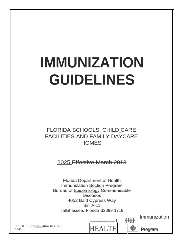Florida Immunization Guidelines 2025 | PDF | Vaccines | Immunology