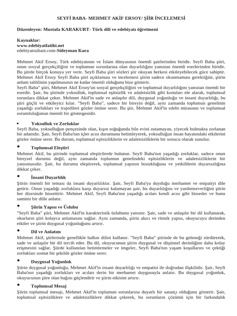 Seyfi Baba - Mehmet Akif Ersoy (Düzenleyen-Mustafa Hoca | PDF