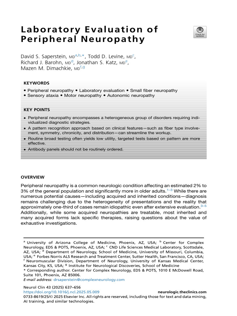 Laboratory Evaluation of Peripheral Neuropathy | PDF | Peripheral ...