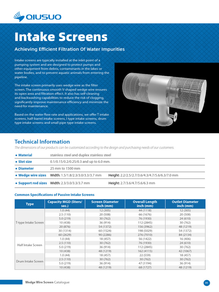 Wedge Wire Intake Screen Solutions | PDF | Filtration | Water