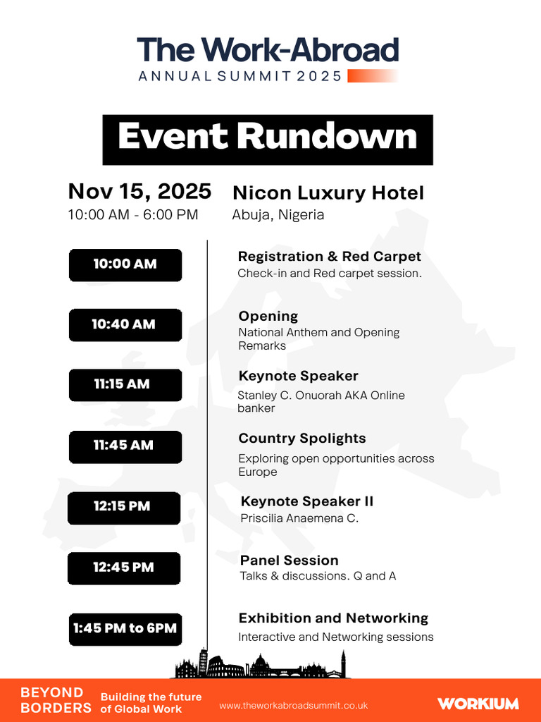 Event Rundown - The Work Abroad Annual Summit | PDF