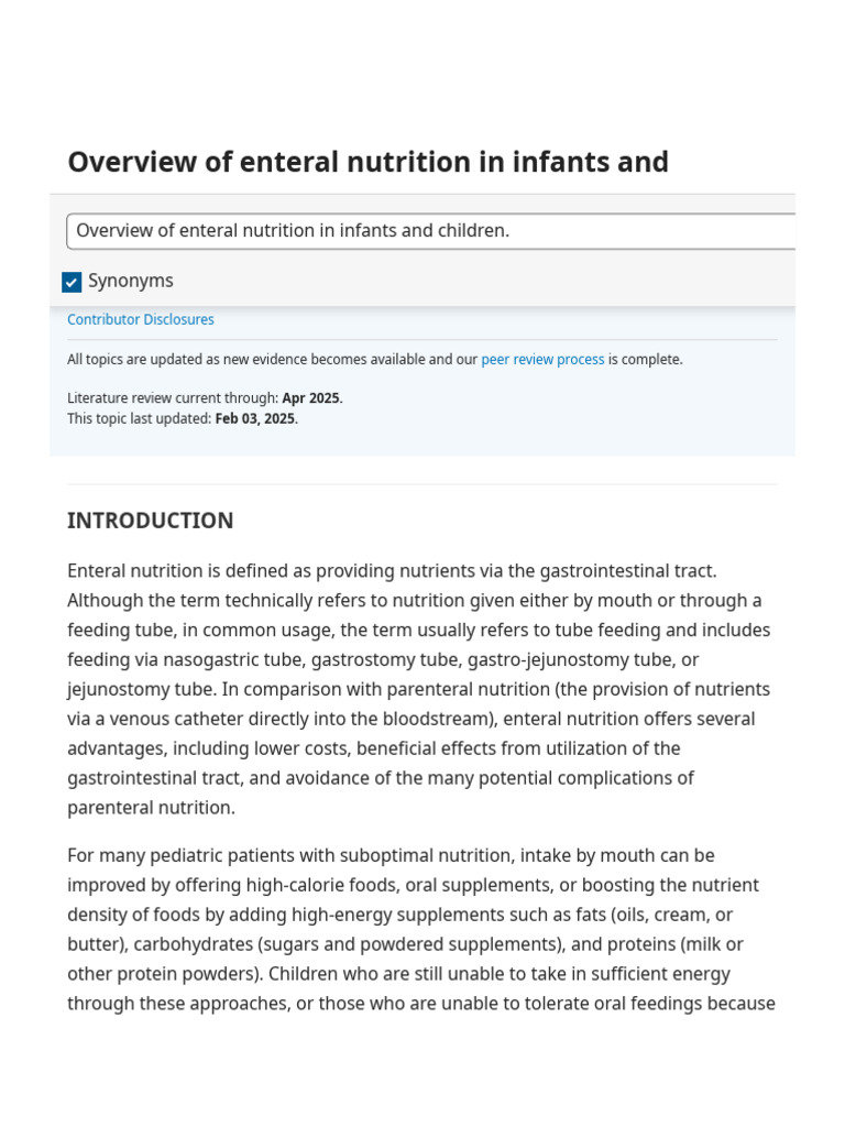 Enteral Nutrition in Infants & Children | PDF | Inflammatory Bowel ...