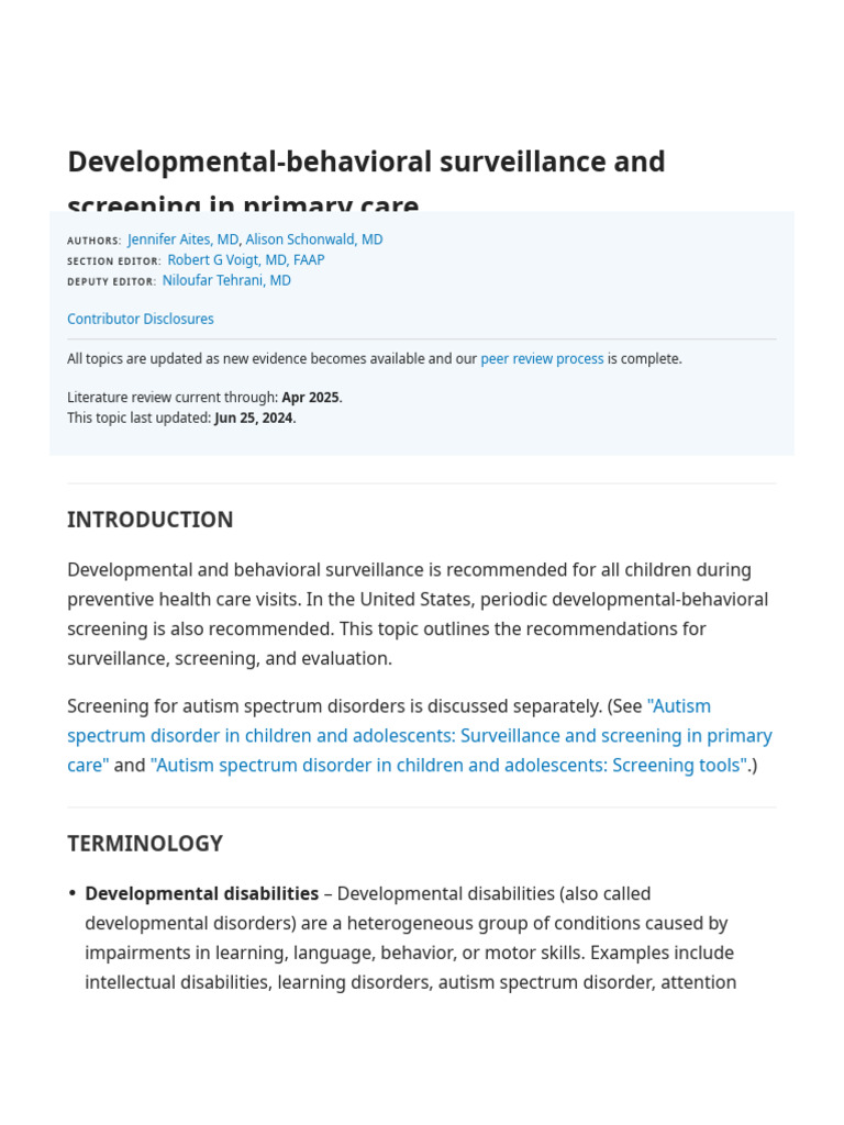 Developmental-Behavioral Screening in Pediatrics | PDF | Mental ...