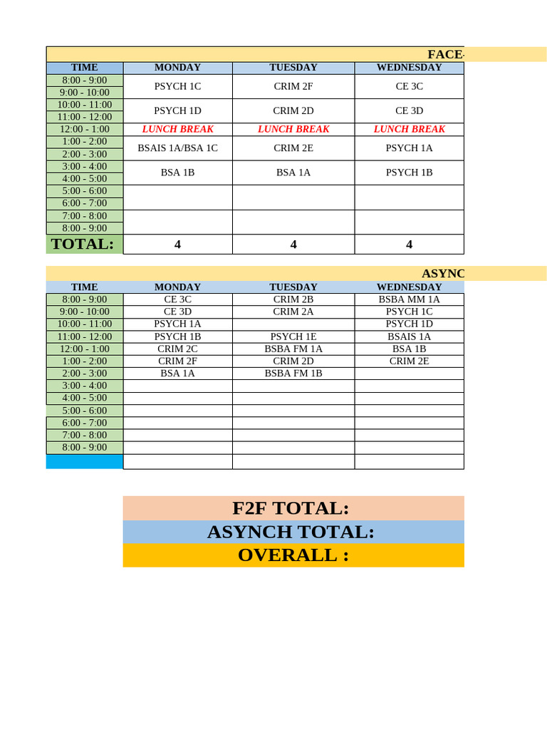 Weekly Class Schedule Overview | PDF