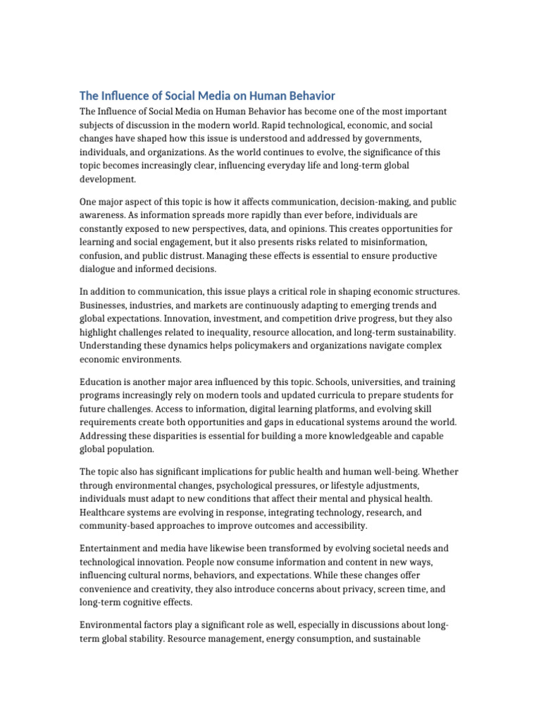 Social Media's Impact on Behavior | PDF | Sustainability | Human Behavior