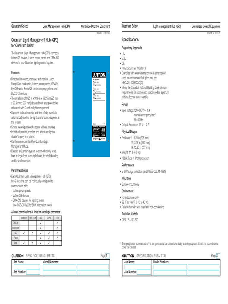 Quantum Light Management Hub QP3 Specs | PDF | Computer Engineering ...