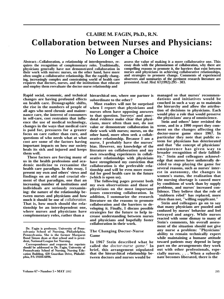 Nurse-Physician Collaboration in Healthcare | PDF | Nursing | Hospital