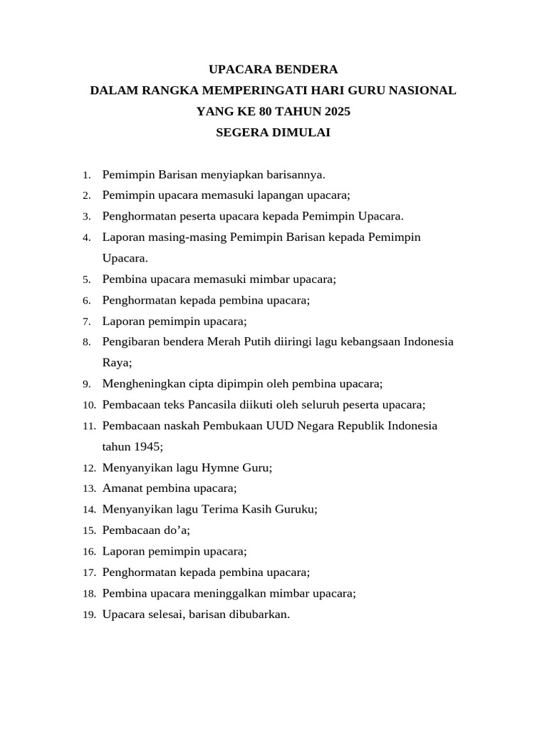 Upacara Bendera Hari Guru Nasional 2025 | PDF