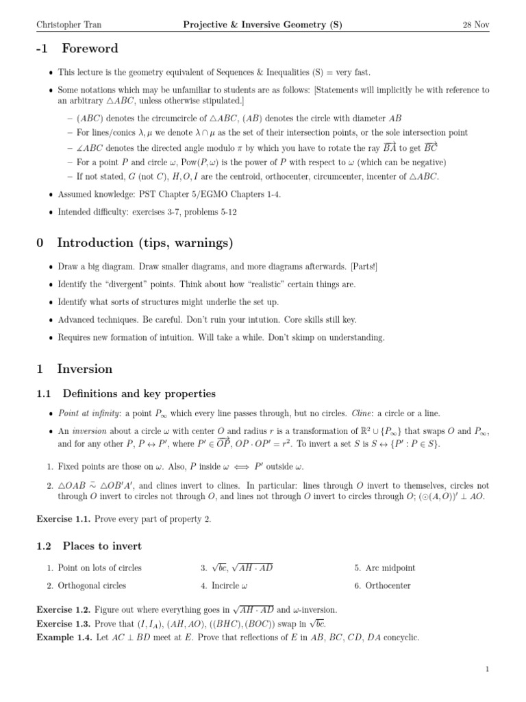 Projective & Inversive Geometry Lecture | PDF | Circle | Projective ...